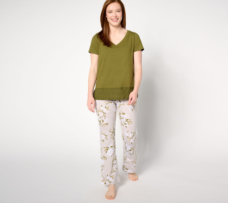 Cuddl Duds Flexwear V-Neck Top with Eyelet Hem Detail — View 13