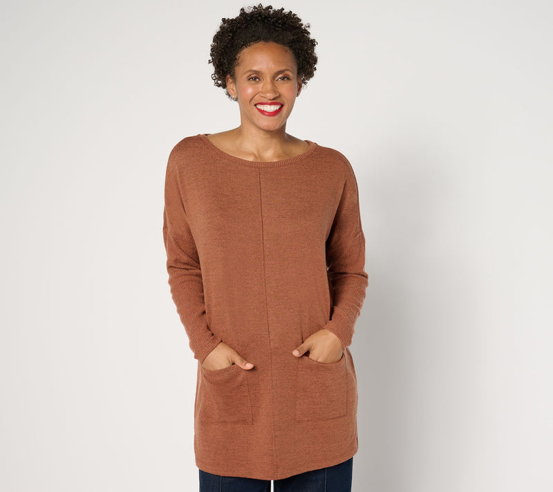 Denim & Co. Heavenly Jersey Petite Relaxed Fit Boatneck Tunic — View 8