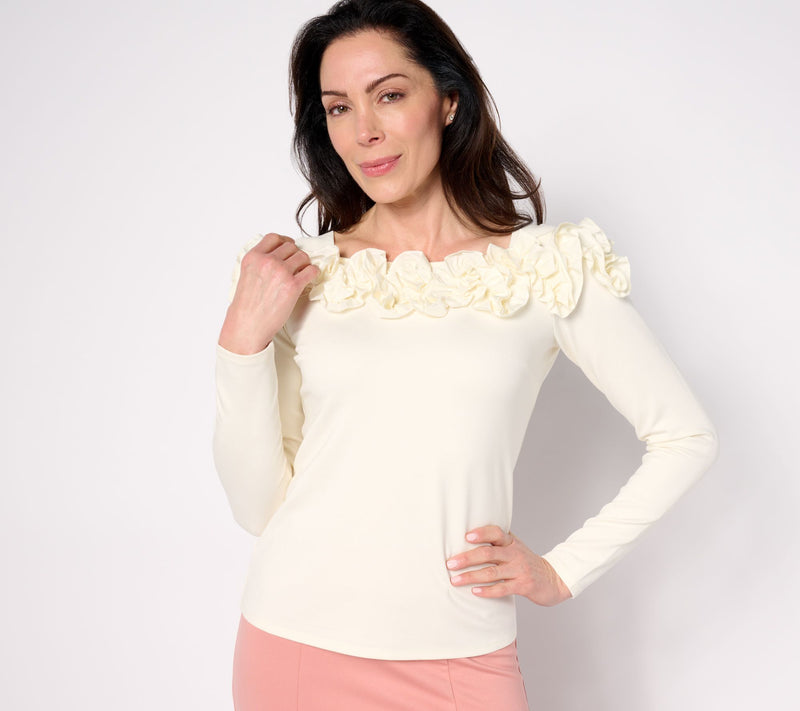 BEAUTIFUL by Lawrence Zarian Silky Ponte Top with Rosette Detail — View 3