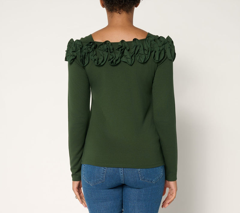 BEAUTIFUL by Lawrence Zarian Silky Ponte Top with Rosette Detail — View 10