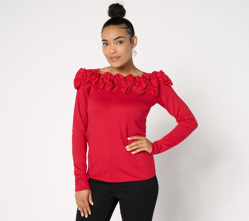 BEAUTIFUL by Lawrence Zarian Silky Ponte Top with Rosette Detail — View 19