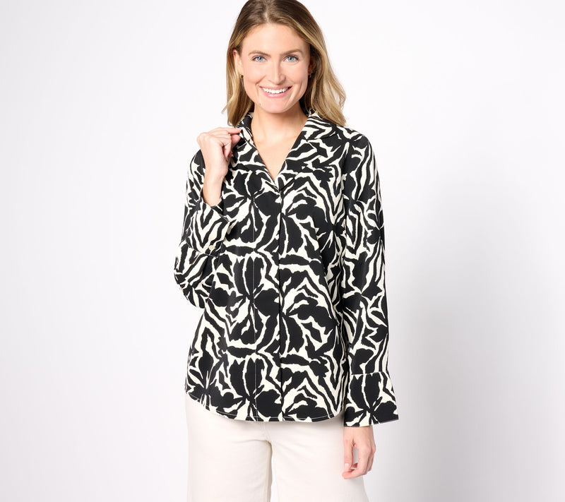 BEAUTIFUL by Lawrence Zarian Printed Stretch Sateen Notched Collar Blouse — View 8