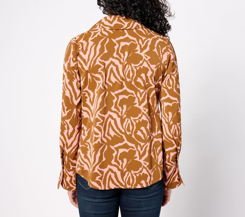 BEAUTIFUL by Lawrence Zarian Printed Stretch Sateen Notched Collar Blouse — View 2