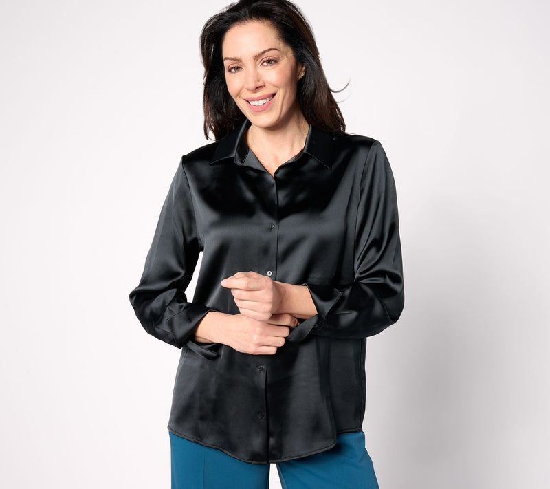 BEAUTIFUL by Lawrence Zarian The Joy Satin Button-Front Blouse — View 8