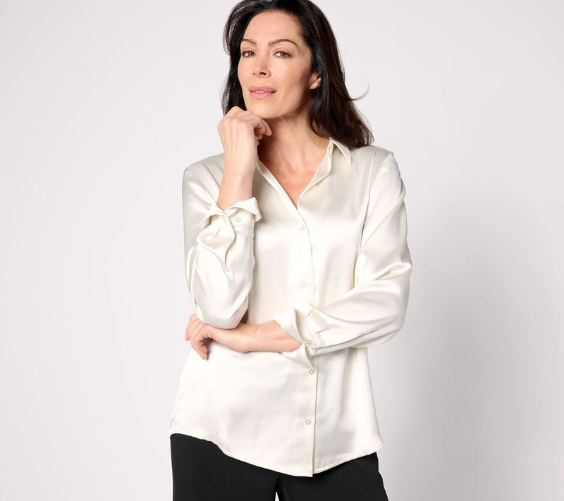BEAUTIFUL by Lawrence Zarian The Joy Satin Button-Front Blouse — View 15