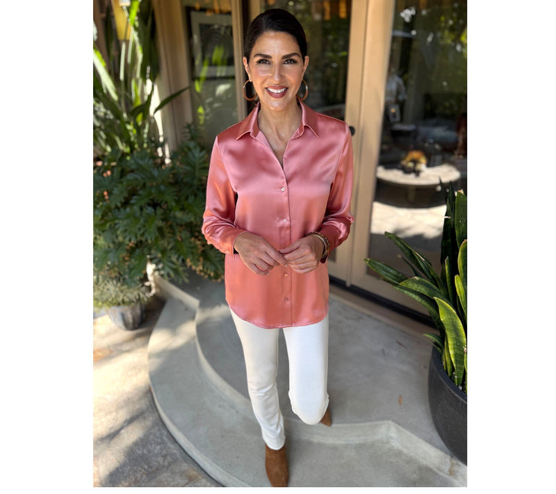 BEAUTIFUL by Lawrence Zarian The Joy Satin Button-Front Blouse — View 22