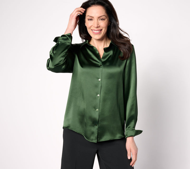 BEAUTIFUL by Lawrence Zarian The Joy Satin Button-Front Blouse — View 11