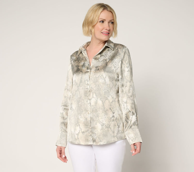 BEAUTIFUL by Lawrence Zarian The Joy Satin Button-Front Blouse — View 16