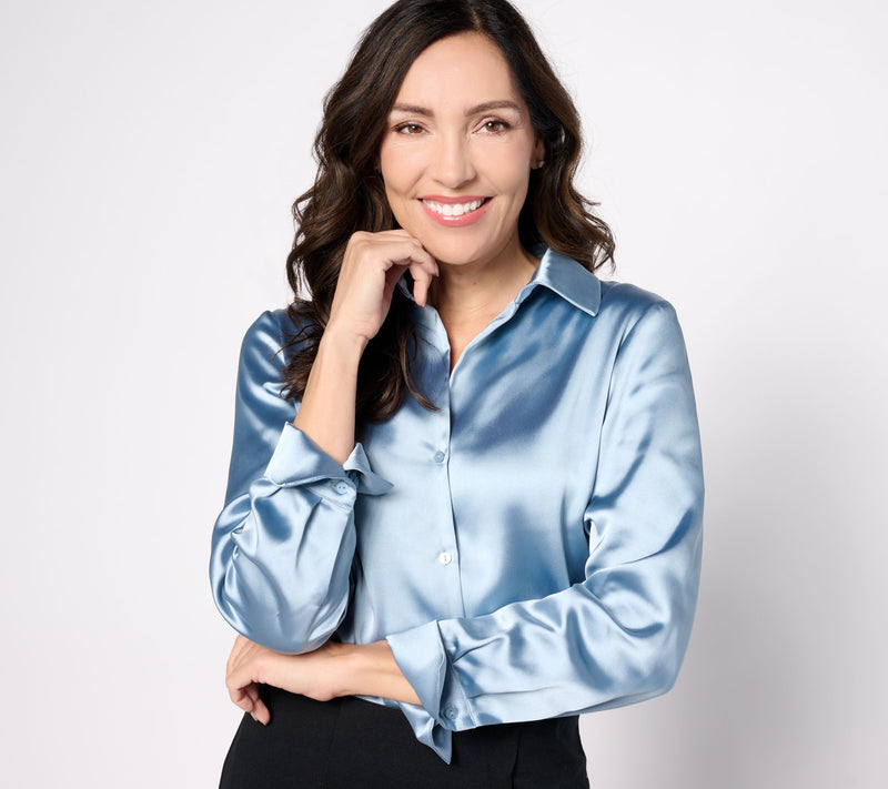 BEAUTIFUL by Lawrence Zarian The Joy Satin Button-Front Blouse — View 12