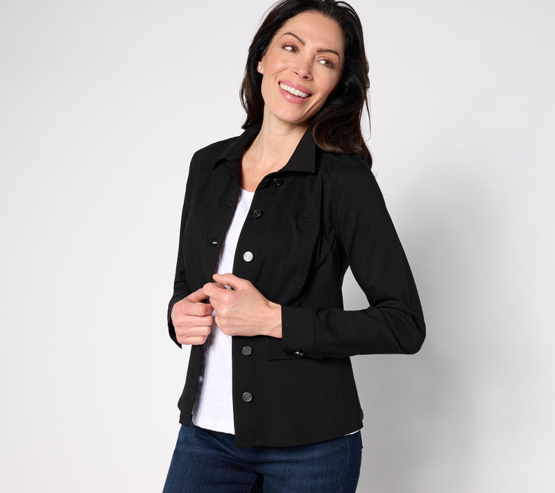 Susan Graver Uptown Stretch Button Front Peplum Jacket — View 13