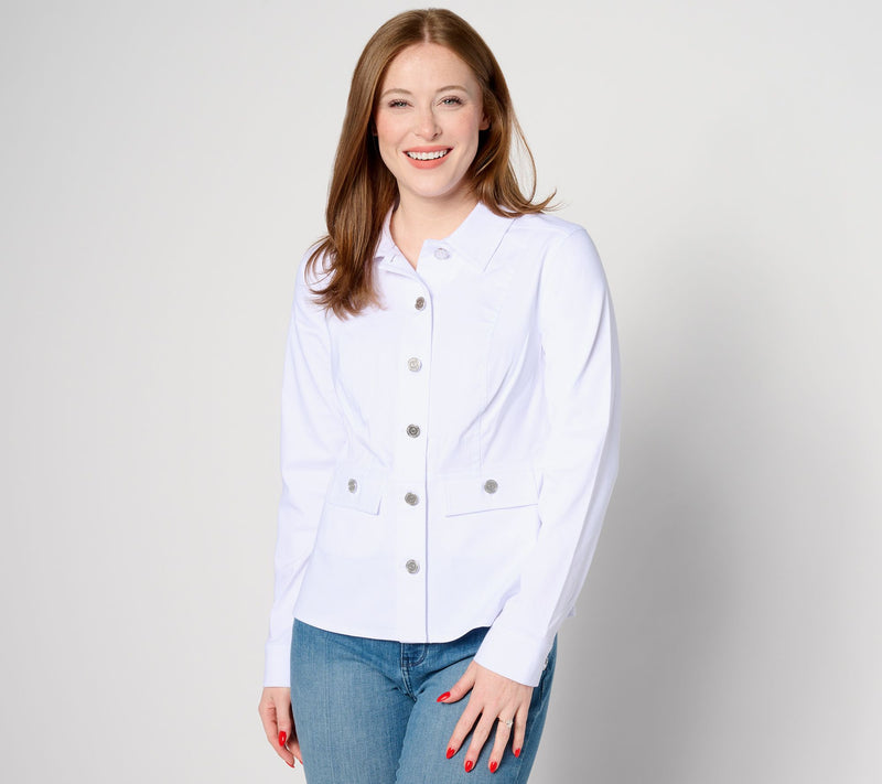 Susan Graver Uptown Stretch Button Front Peplum Jacket — View 15