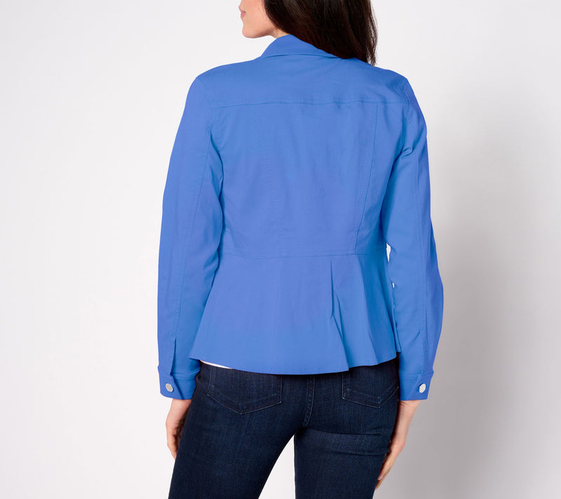 Susan Graver Uptown Stretch Button Front Peplum Jacket — View 4