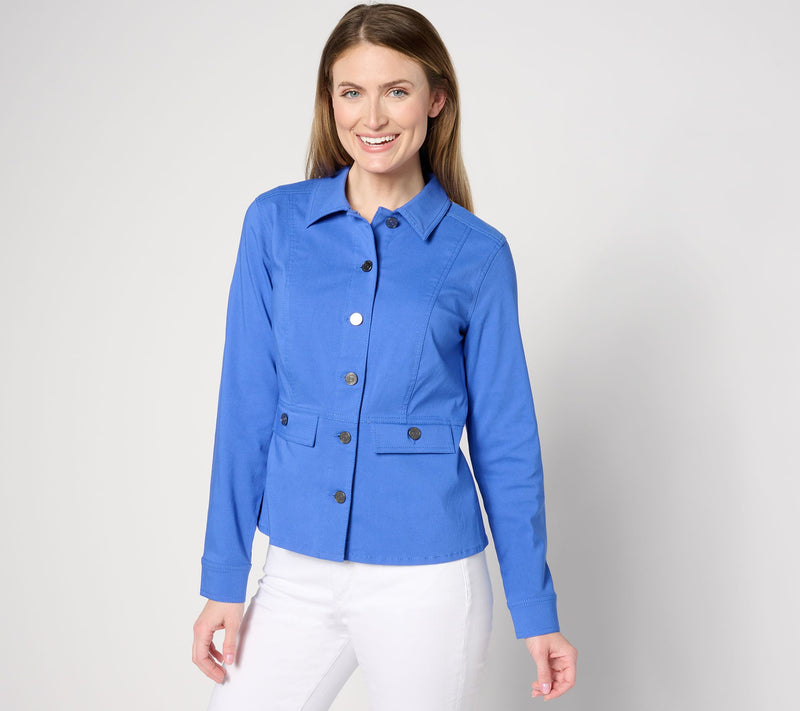 Susan Graver Uptown Stretch Button Front Peplum Jacket — View 16