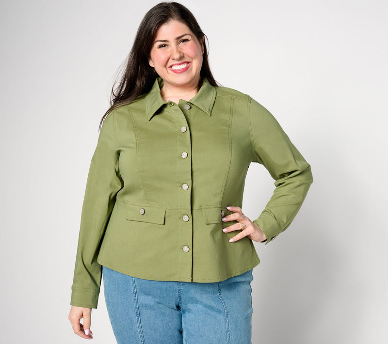 Susan Graver Uptown Stretch Button Front Peplum Jacket — View 17
