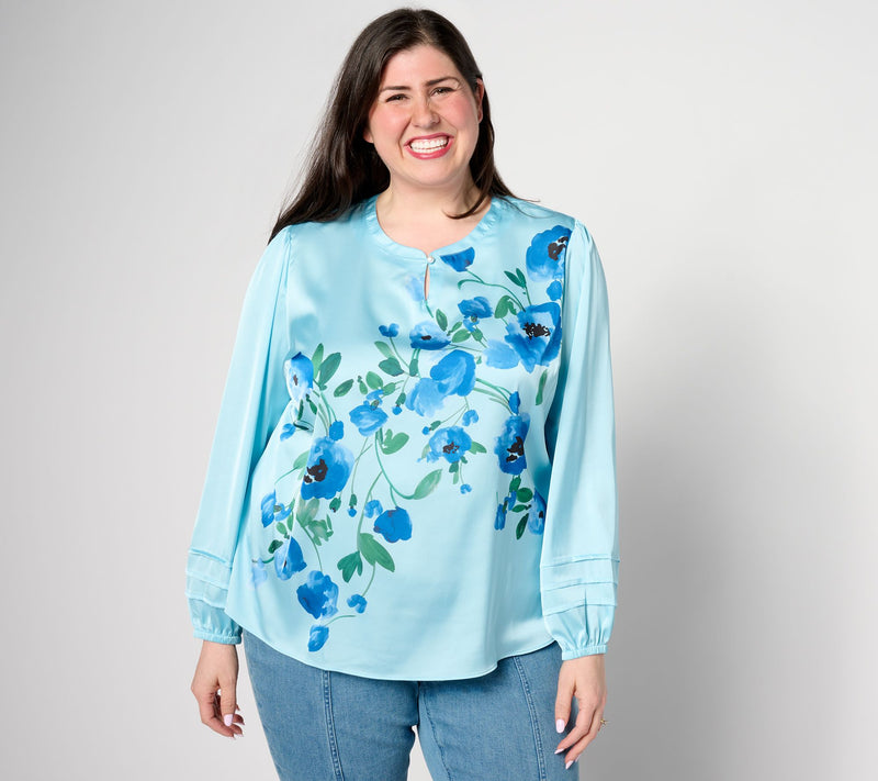 Isaac Mizrahi Live! Floral Printed Stretch Charmeuse Blouse — View 5