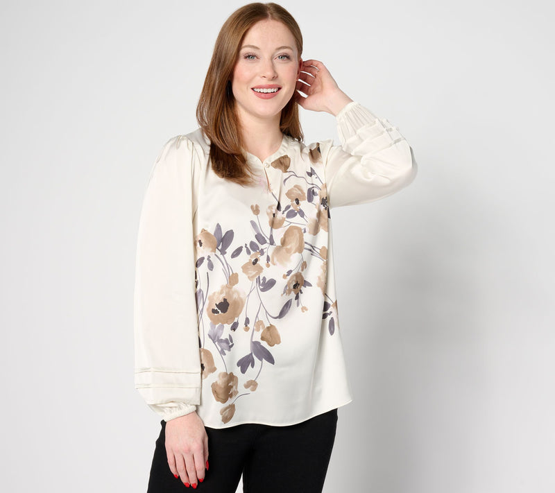 Isaac Mizrahi Live! Floral Printed Stretch Charmeuse Blouse — View 7