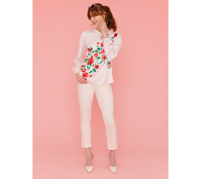 Isaac Mizrahi Live! Floral Printed Stretch Charmeuse Blouse — View 10