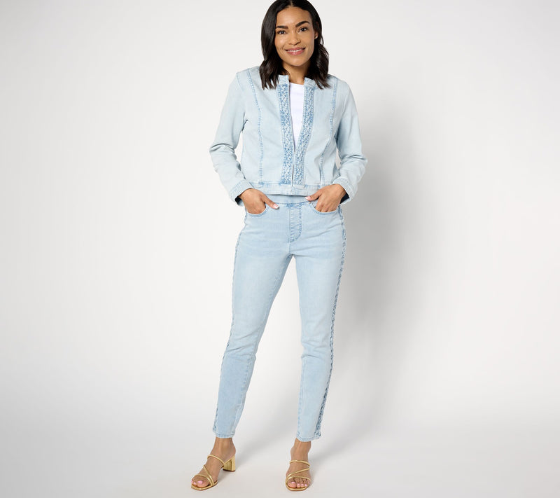 Isaac Mizrahi Live! True Denim Crop Jacket w/ Braided Detail — View 9