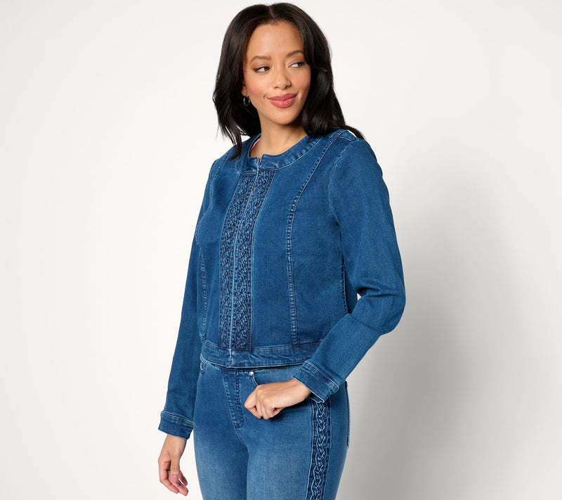 Isaac Mizrahi Live! True Denim Crop Jacket w/ Braided Detail — View 7
