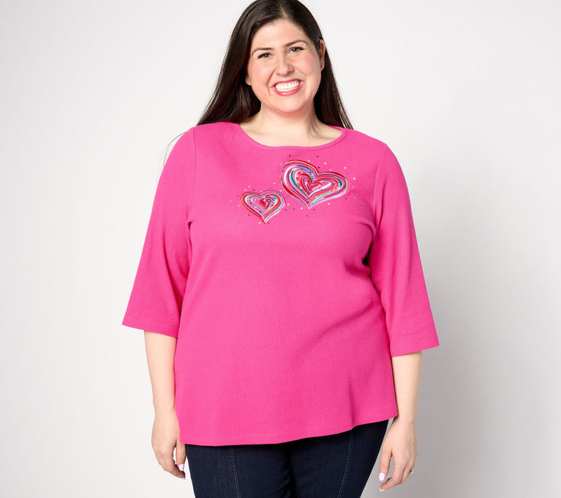 Quacker Factory Love is in the Air Waffle 3/4 Sleeve Top — Main view