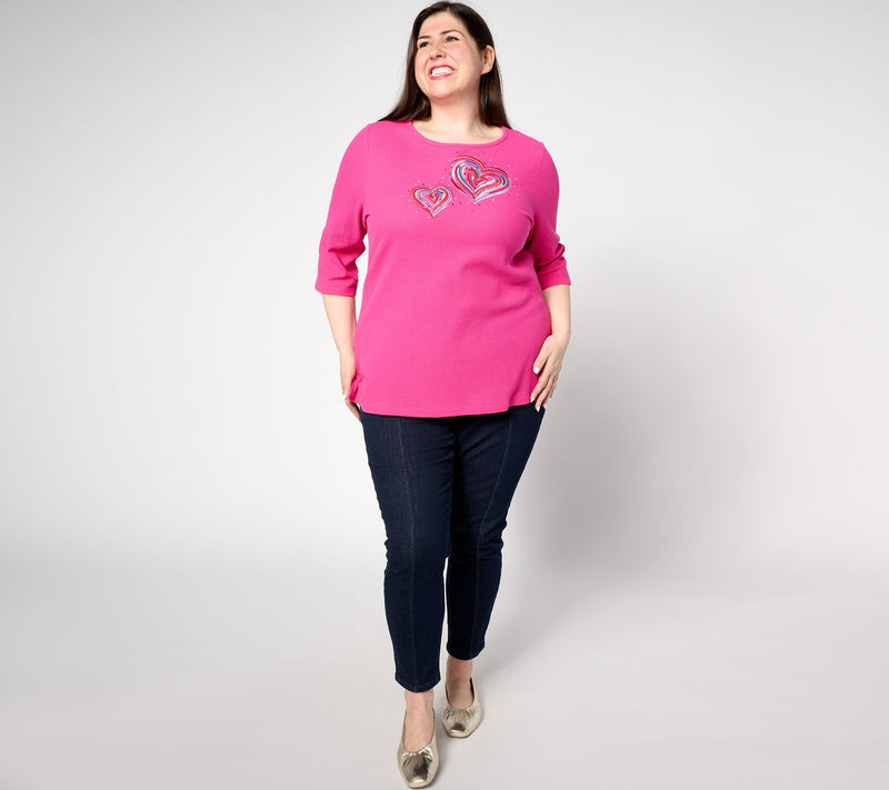 Quacker Factory Love is in the Air Waffle 3/4 Sleeve Top — View 9