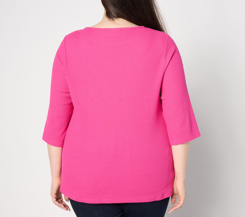 Quacker Factory Love is in the Air Waffle 3/4 Sleeve Top — View 8