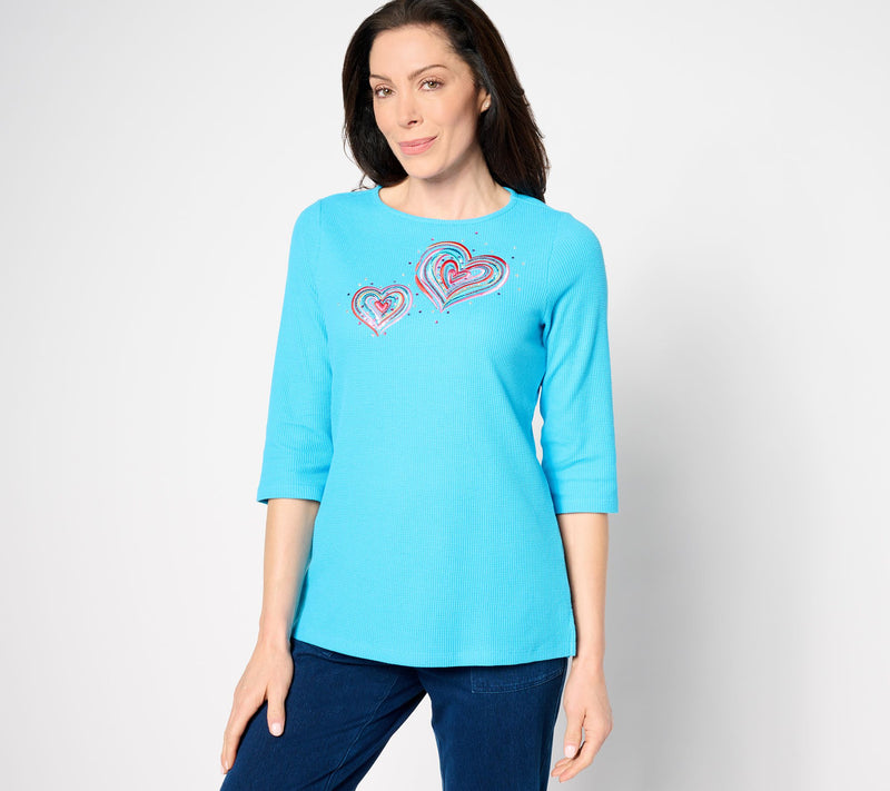 Quacker Factory Love is in the Air Waffle 3/4 Sleeve Top — View 5