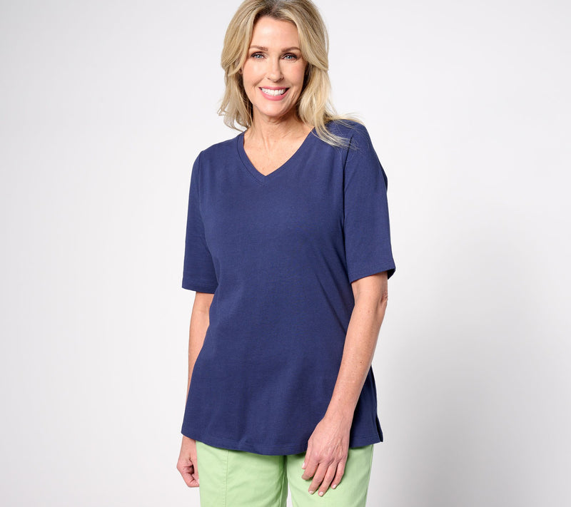 Denim & Co. Essentials Regular True Cotton Jersey V-Neck Tunic — View 11