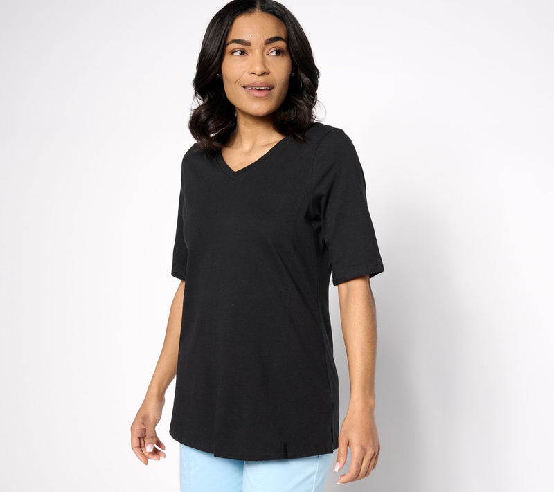 Denim & Co. Essentials Petite True Cotton Jersey V-Neck Tunic — View 13