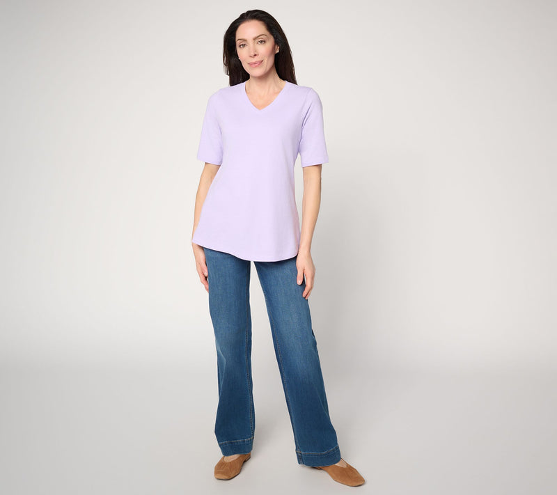 Denim & Co. Essentials Petite True Cotton Jersey V-Neck Tunic — View 17