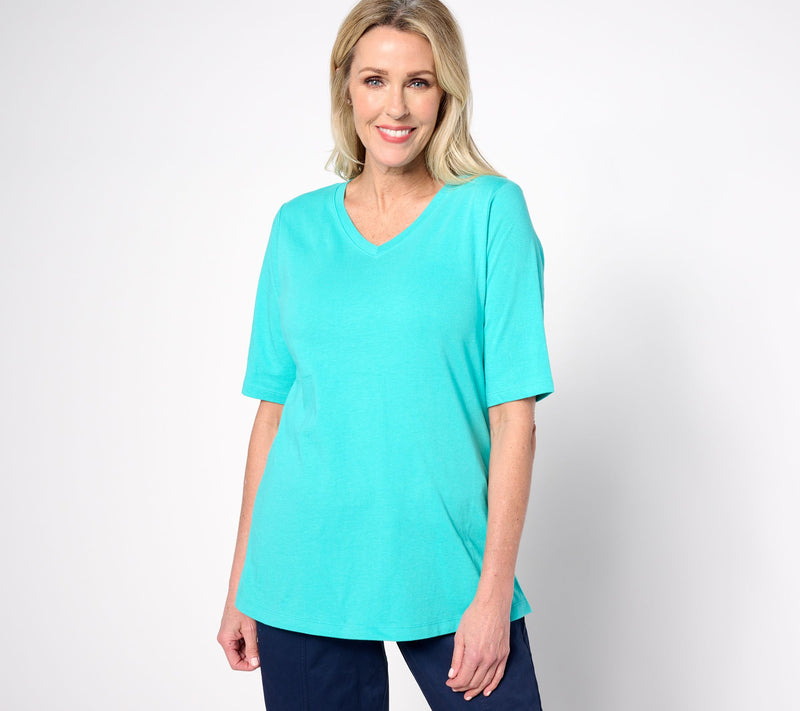 Denim & Co. Essentials Petite True Cotton Jersey V-Neck Tunic — View 3