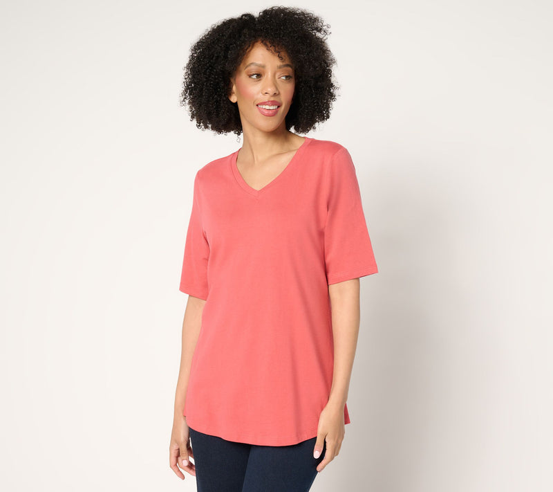 Denim & Co. Essentials Petite True Cotton Jersey V-Neck Tunic — View 26