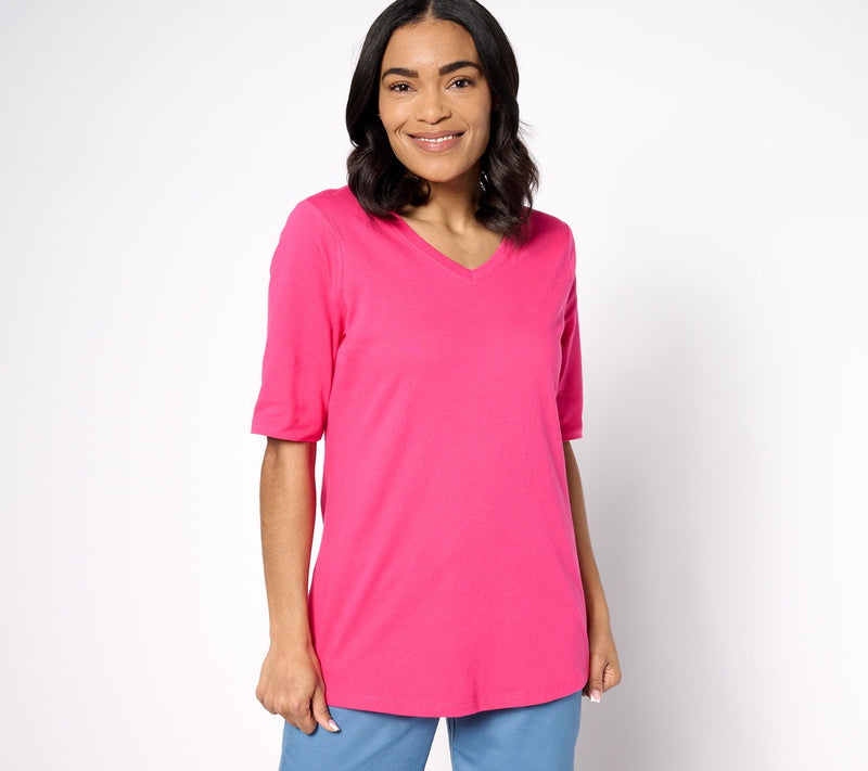 Denim & Co. Essentials Petite True Cotton Jersey V-Neck Tunic — View 7