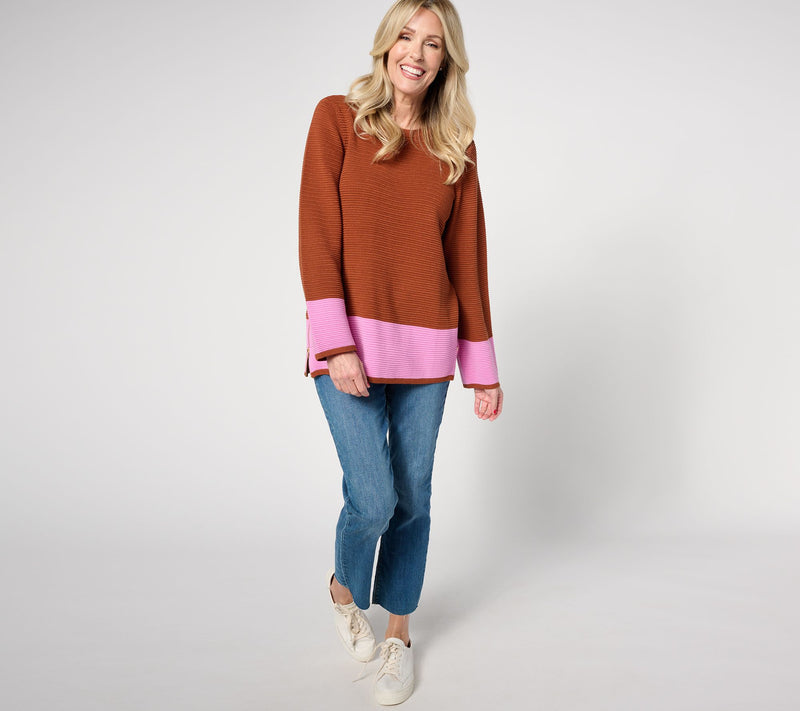 zuda EcoVero Color Blocked Sweater w/ Side Seam Zippers — View 4