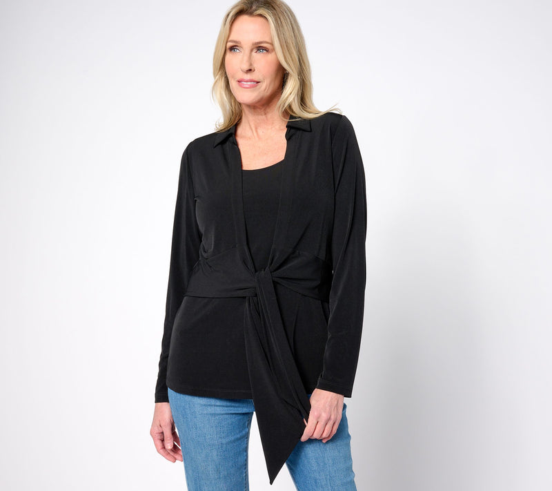 Susan Graver Passport Liquid Knit Long Sleeve Tie Front Shrug Set — View 11