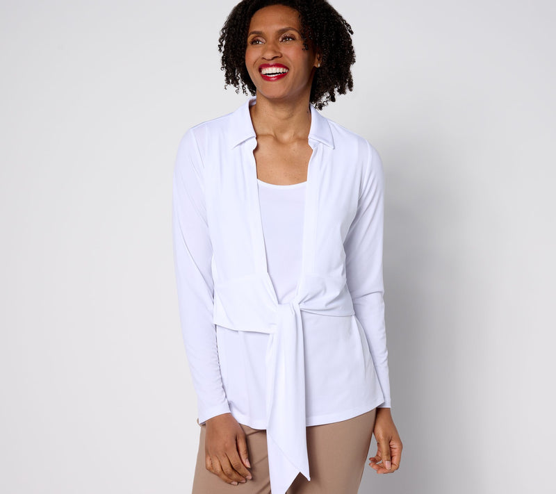 Susan Graver Passport Liquid Knit Long Sleeve Tie Front Shrug Set — View 5