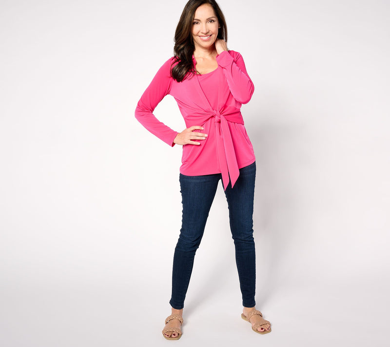 Susan Graver Passport Liquid Knit Long Sleeve Tie Front Shrug Set — View 13