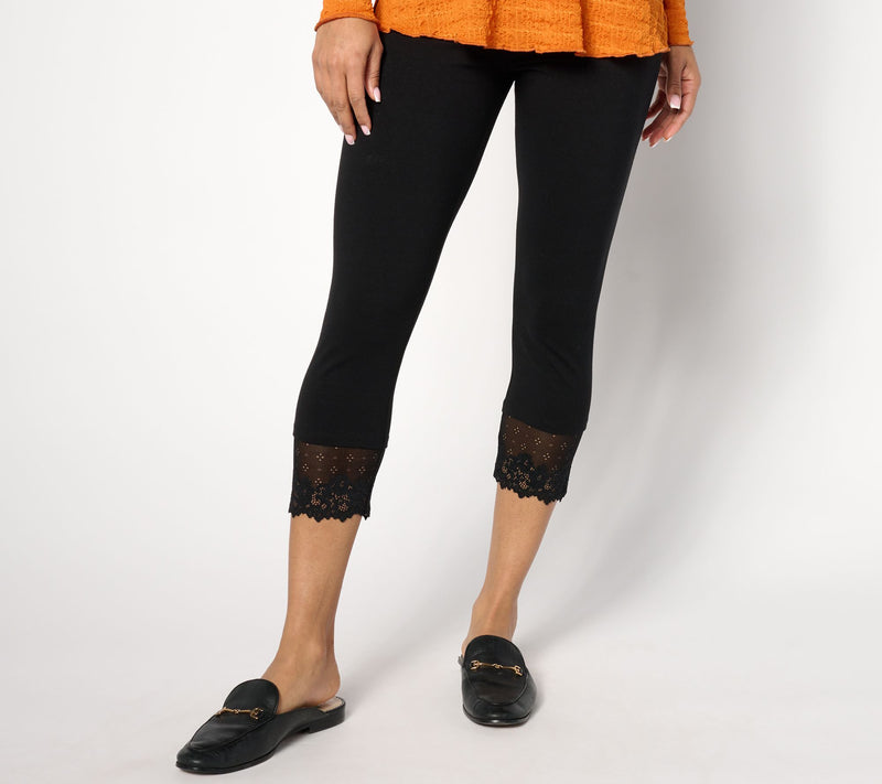LOGO Layers by Lori Goldstein Regular Cropped Legging with Lace Trim — View 9