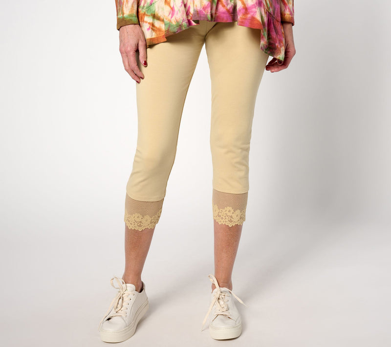 LOGO Layers by Lori Goldstein Petite Cropped Legging with Lace Trim — View 7
