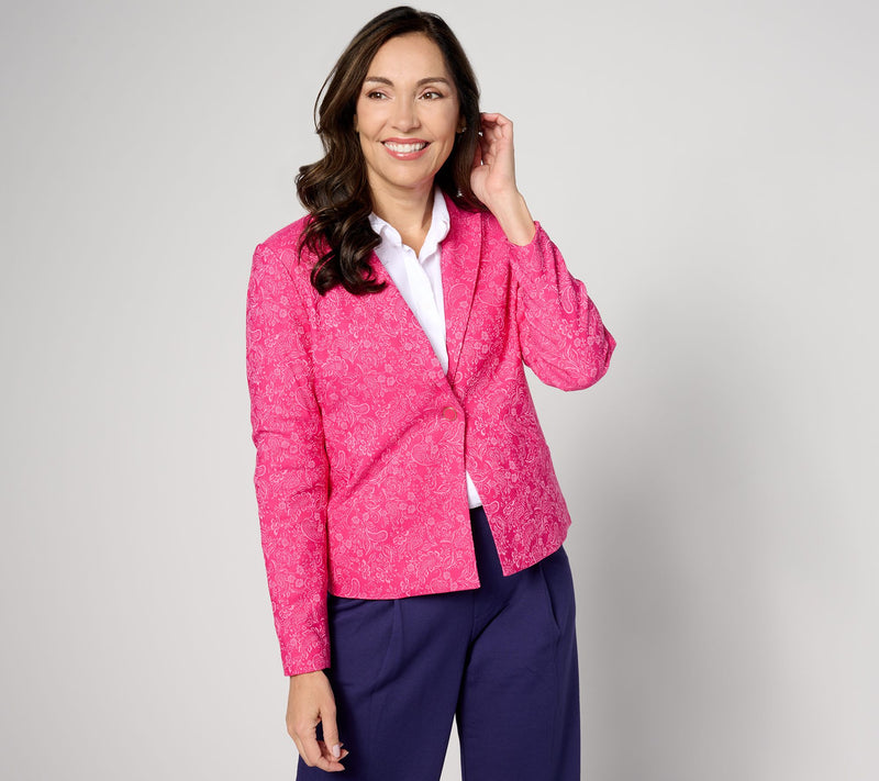 Isaac Mizrahi Live! Super Stretch Woven Jacquard Blazer — View 12