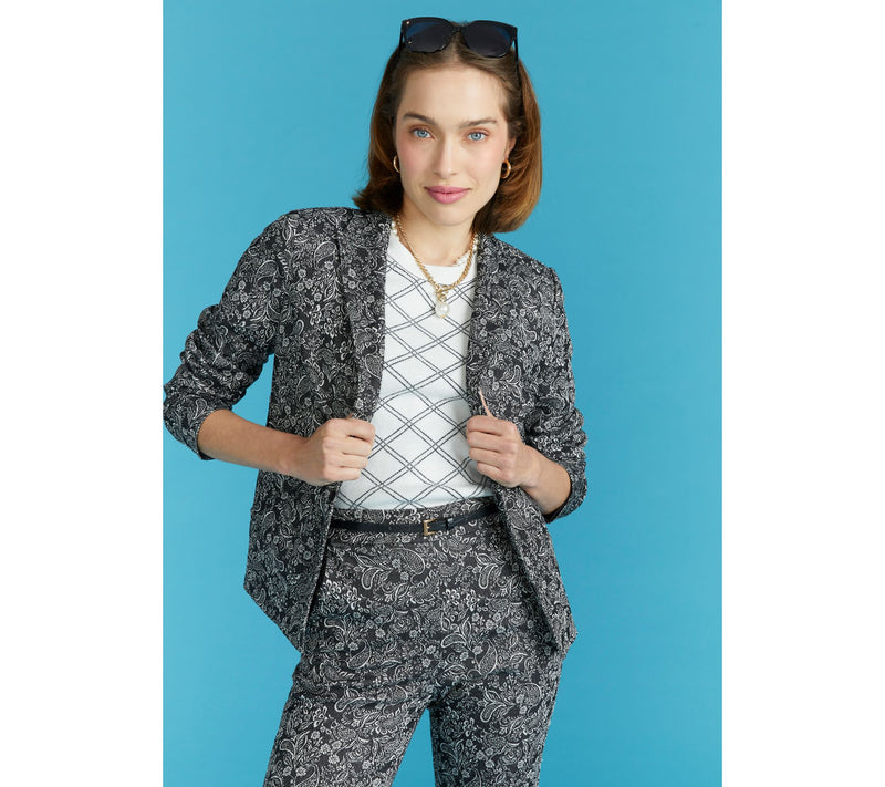 Isaac Mizrahi Live! Super Stretch Woven Jacquard Blazer — View 8