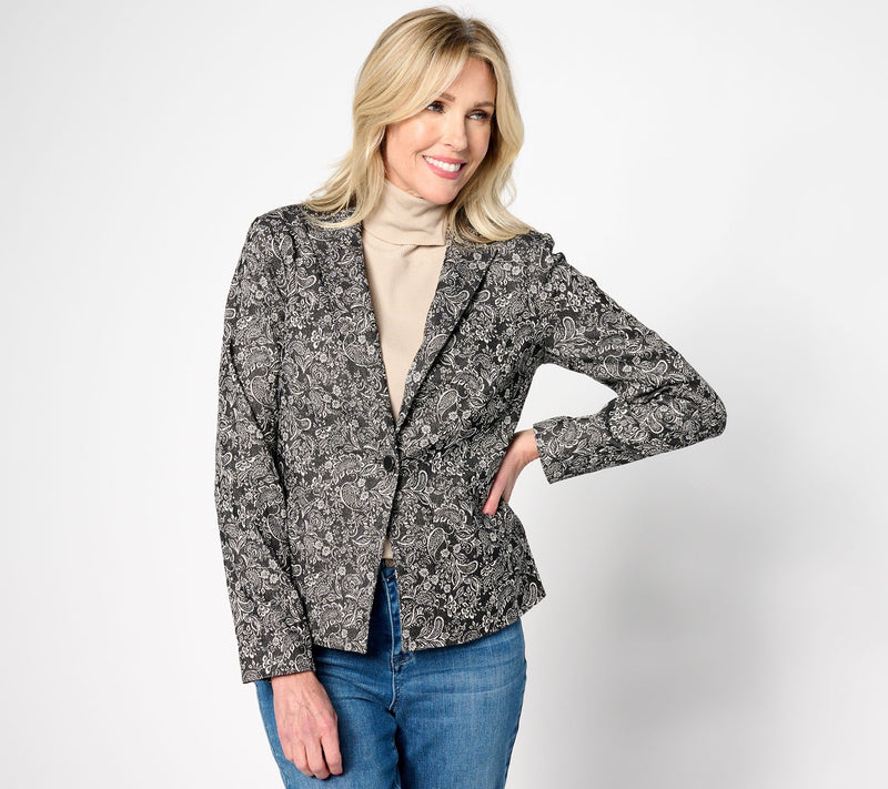 Isaac Mizrahi Live! Super Stretch Woven Jacquard Blazer — View 13