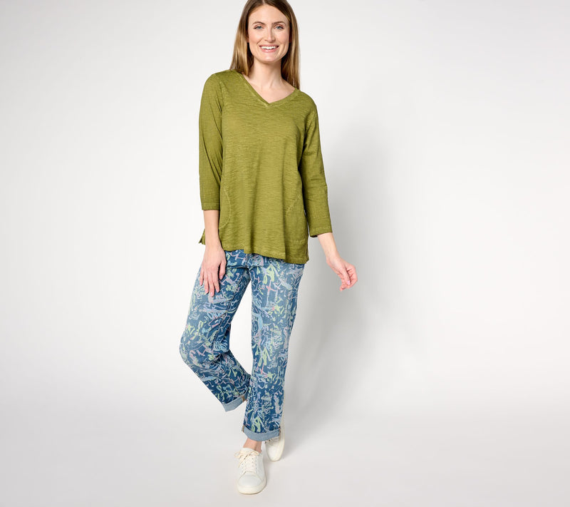 LOGO by Lori Goldstein Distressed Cotton V-Neck Top — View 3