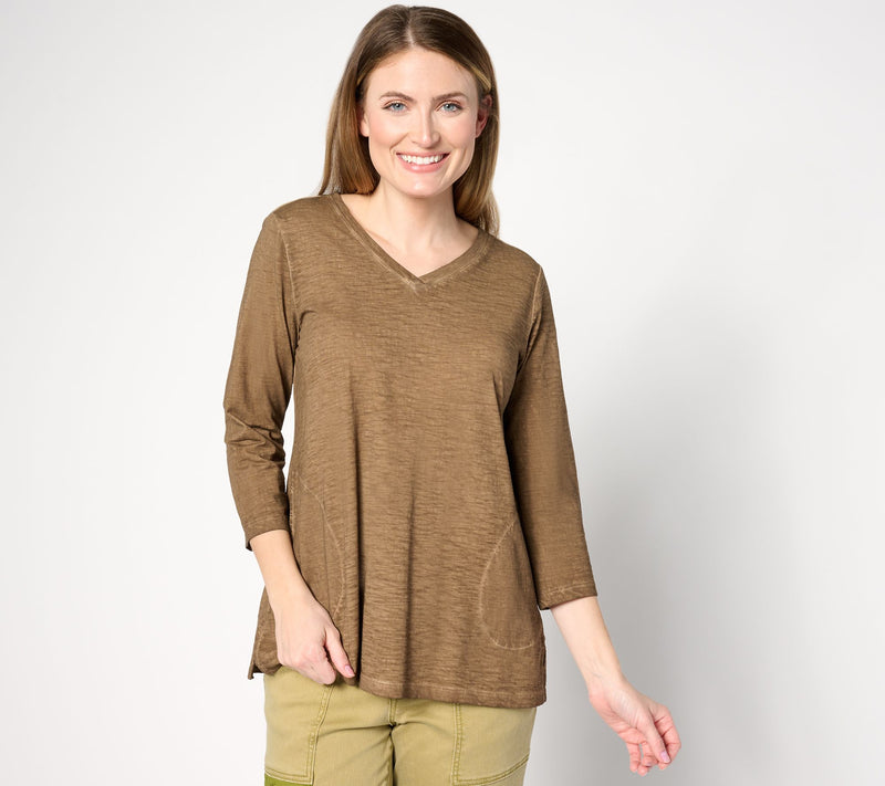 LOGO by Lori Goldstein Distressed Cotton V-Neck Top — View 11