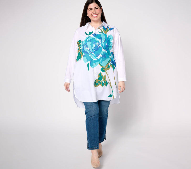 Isaac Mizrahi Live! Regular Placement Floral Print Poplin Tunic — View 9