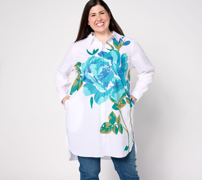 Isaac Mizrahi Live! Regular Placement Floral Print Poplin Tunic — Main view