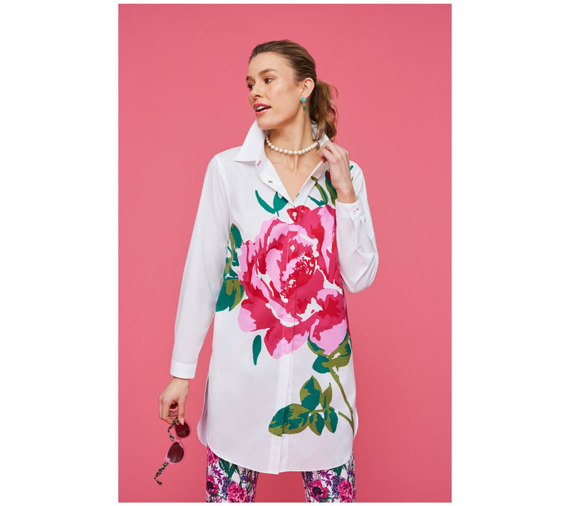 Isaac Mizrahi Live! Petite Placement Floral Print Poplin Tunic — View 11