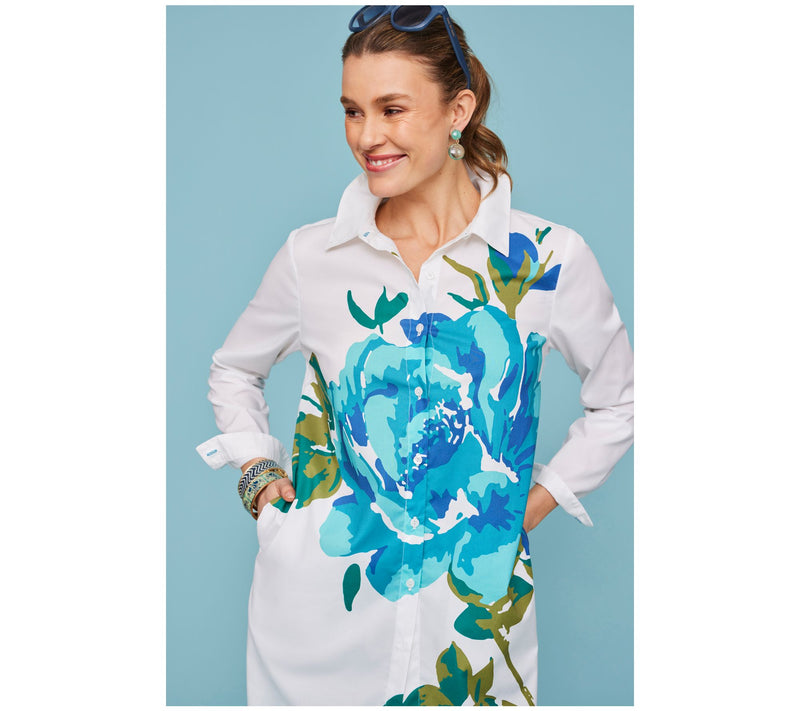 Isaac Mizrahi Live! Petite Placement Floral Print Poplin Tunic — View 10