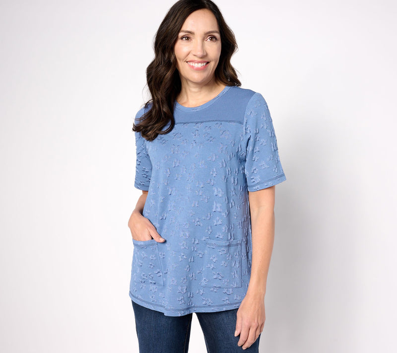 LOGO by Lori Goldstein Elbow-Sleeve Textured Jacquard Top — View 9