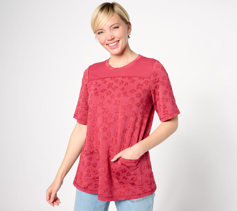 LOGO by Lori Goldstein Elbow-Sleeve Textured Jacquard Top — View 10